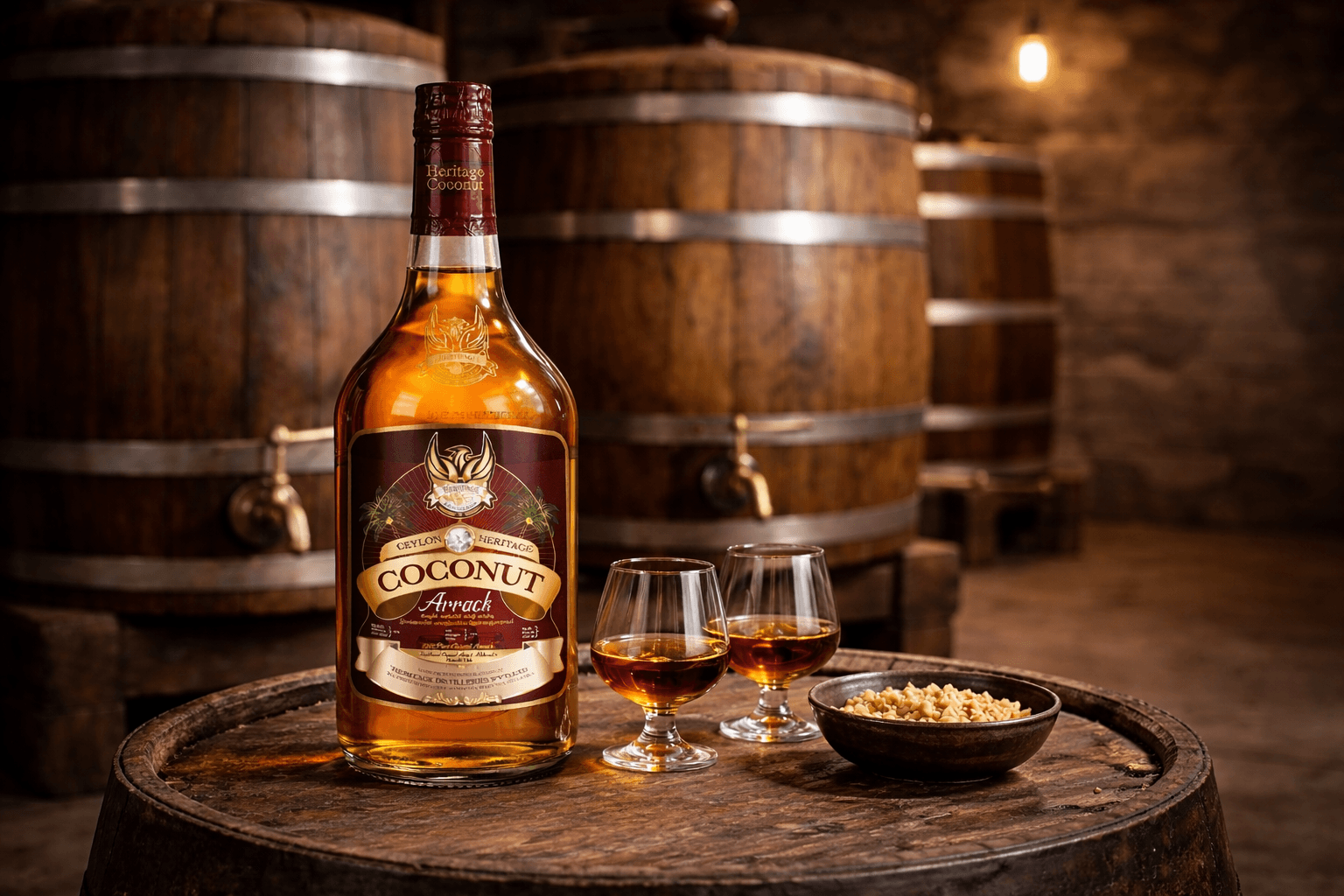 Heritage Coconut Arrack with traditional wooden liquor vats